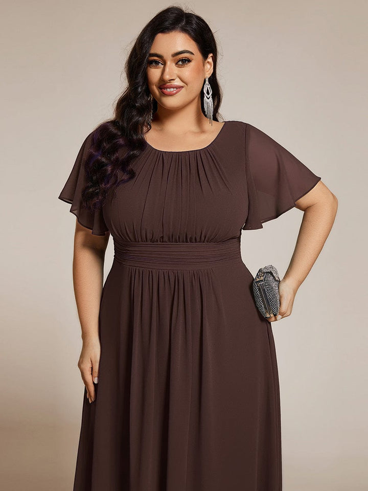pretty EDEN|Plus Size Chiffon Round Neckline A-Line Midi Wedding Guest Dress