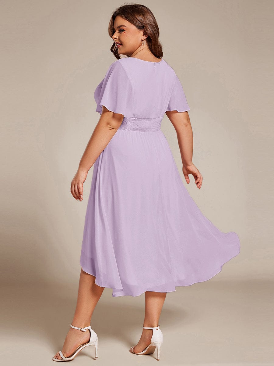 pretty EDEN|Plus Size Chiffon Round Neckline A-Line Midi Wedding Guest Dress
