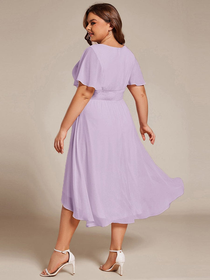pretty EDEN|Plus Size Chiffon Round Neckline A-Line Midi Wedding Guest Dress