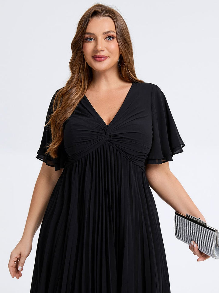pretty TALIENNE|Plus Size Pleated Midi Wedding Guest Dress