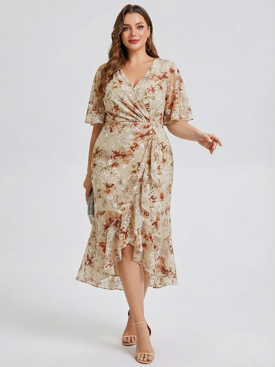 pretty FLORENCIA|Plus Size Floral Chiffon Wedding Guest Dress