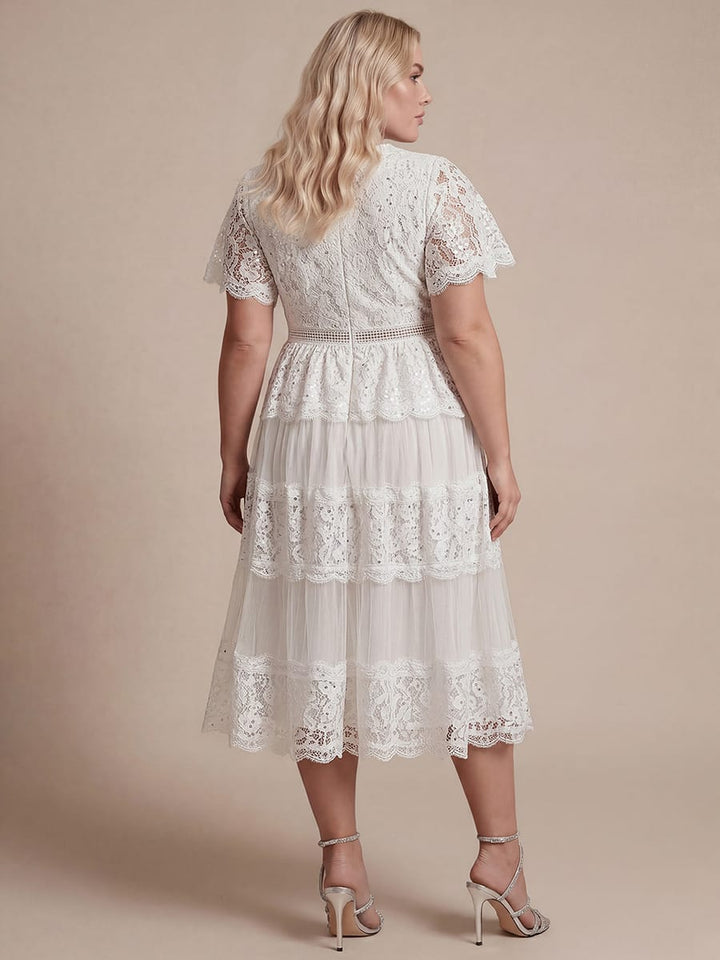 Plus Size Lace Ruffle Sleeve A-line Dress