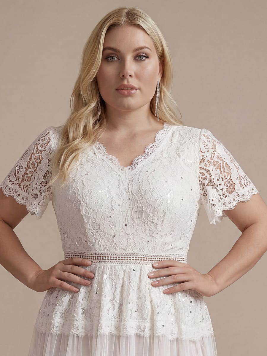 Plus Size Lace Ruffle Sleeve A-line Dress