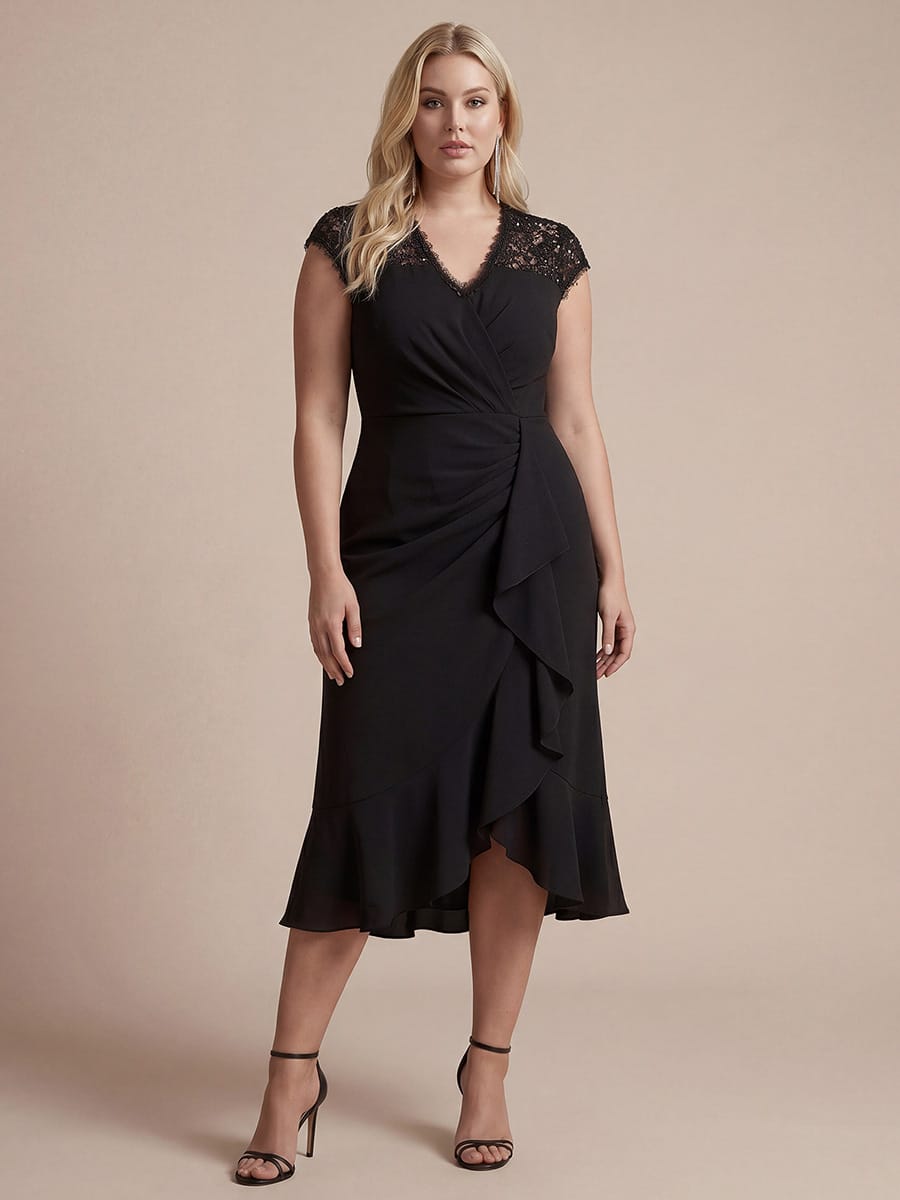 Plus Size Lace Cap Sleeve Mermaid Dress