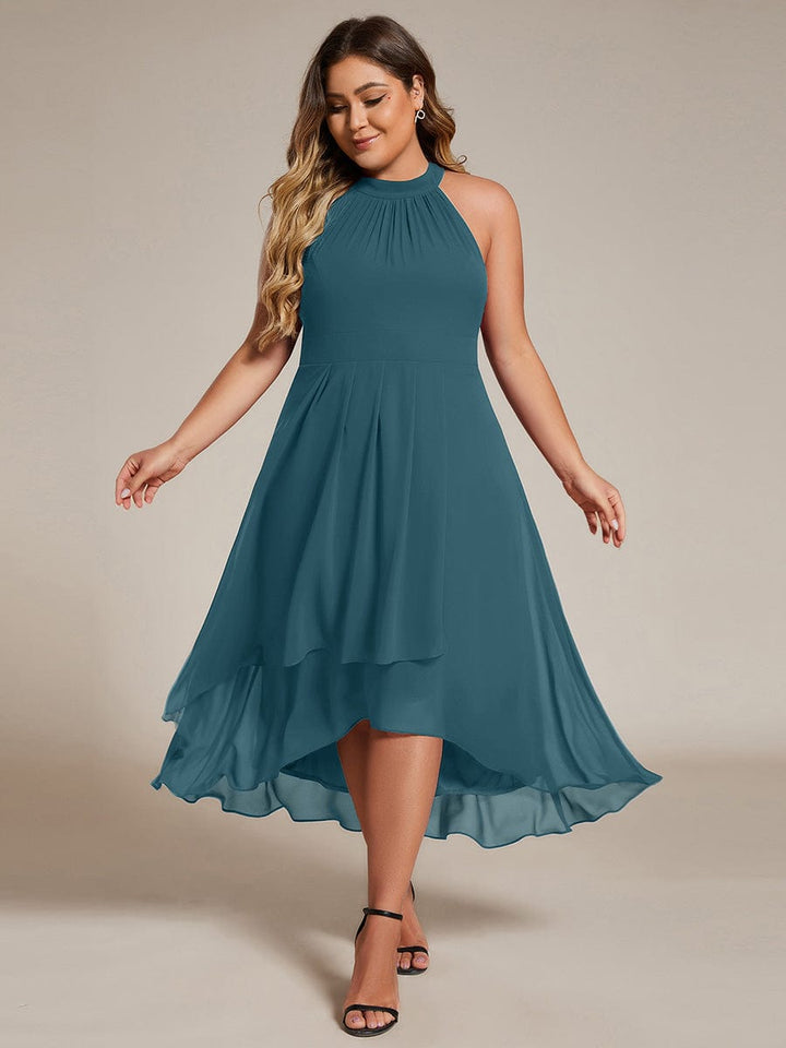 pretty POSIE|Plus Size Chiffon Sleeveless Halter Neck Midi Wedding Guest Dress