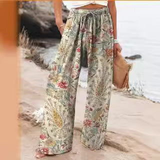Floral Wide Leg Pants Lightweight High Waist Comfort
