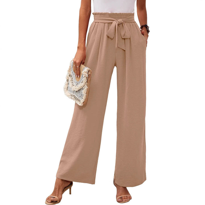 High Waist Wide Leg Pants Women Soft Tie Waist
