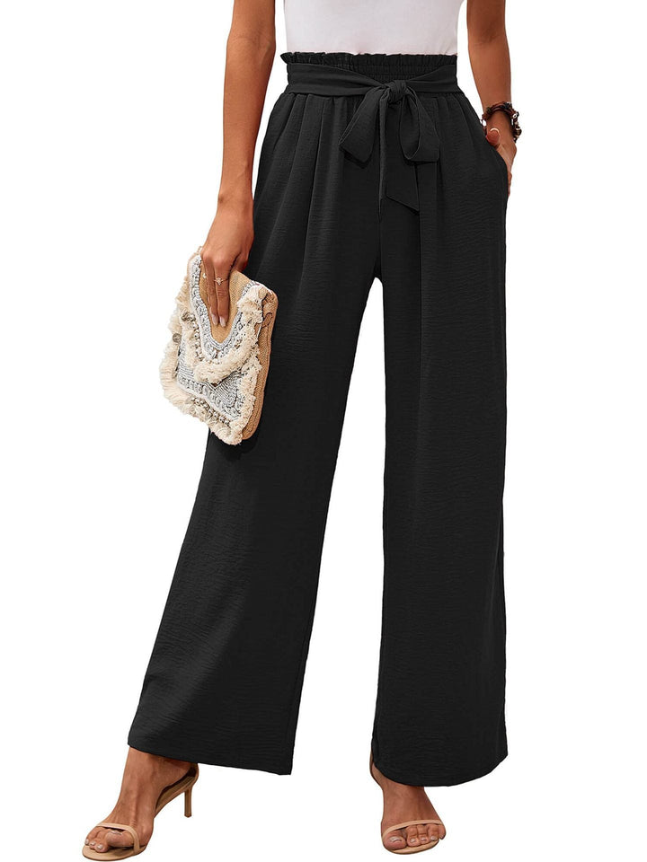 High Waist Wide Leg Pants Women Soft Tie Waist