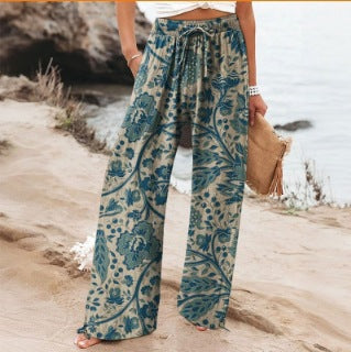 Floral Wide Leg Pants Lightweight High Waist Comfort