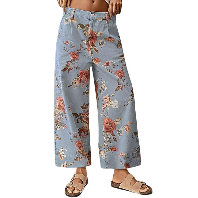Floral Wide Leg High Waist Casual Pants