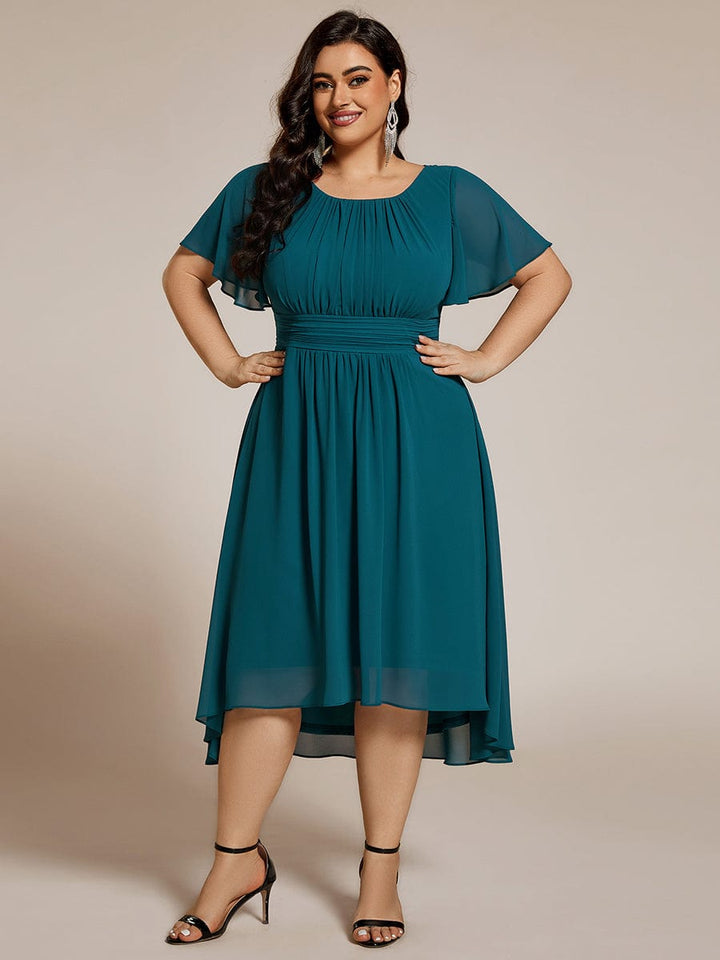 pretty EDEN|Plus Size Chiffon Round Neckline A-Line Midi Wedding Guest Dress
