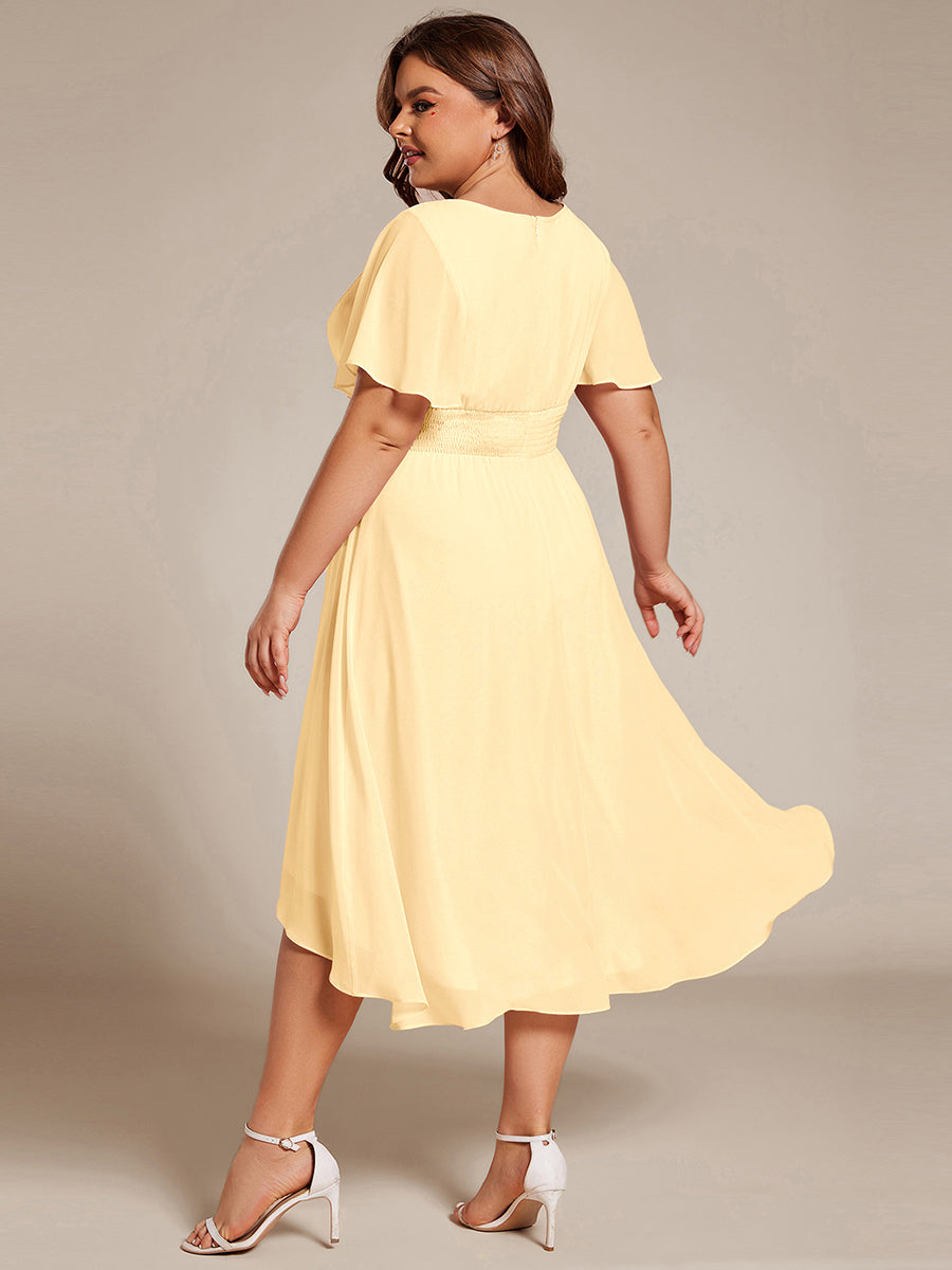 pretty EDEN|Plus Size Chiffon Round Neckline A-Line Midi Wedding Guest Dress