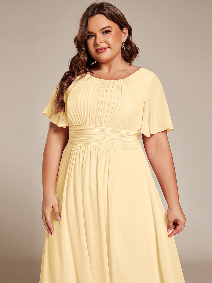 pretty EDEN|Plus Size Chiffon Round Neckline A-Line Midi Wedding Guest Dress