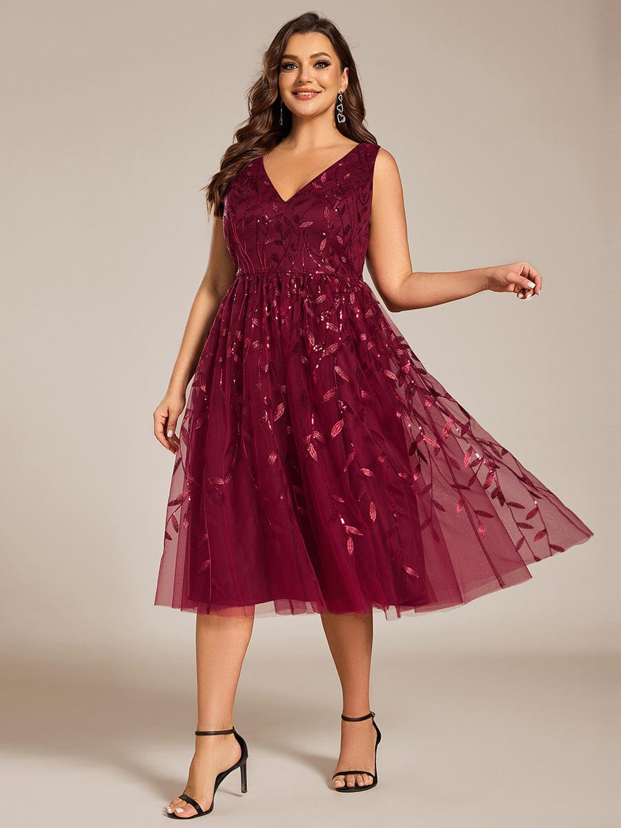 pretty ROUX|Plus Size Sleeveless Sequin A-Line Midi Wedding Guest Dress（Final Sale）