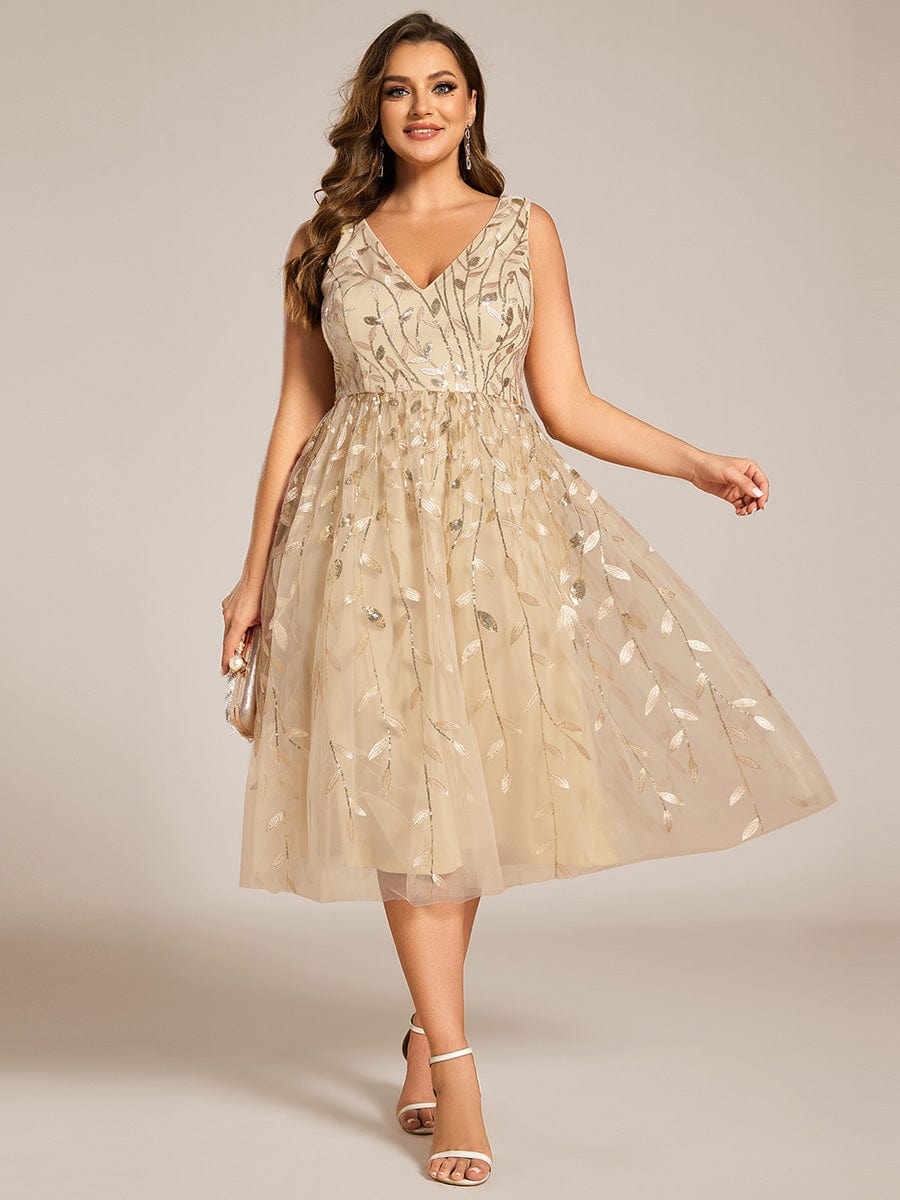 pretty ROUX|Plus Size Sleeveless Sequin A-Line Midi Wedding Guest Dress（Final Sale）