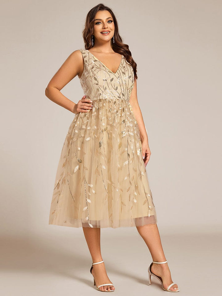 pretty ROUX|Plus Size Sleeveless Sequin A-Line Midi Wedding Guest Dress（Final Sale）