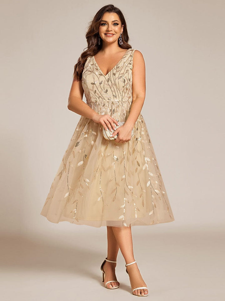 pretty ROUX|Plus Size Sleeveless Sequin A-Line Midi Wedding Guest Dress（Final Sale）