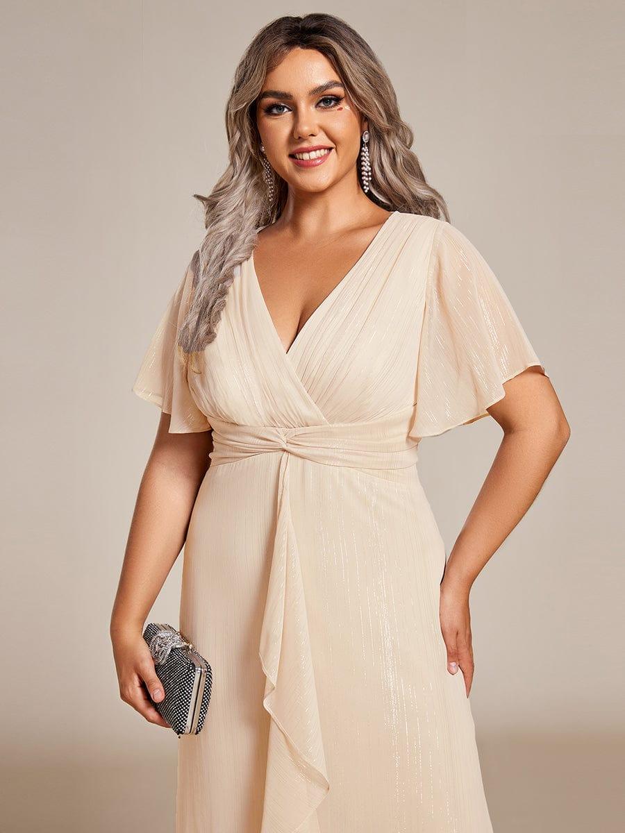 pretty OPAHL|Plus Size Glitter Short Sleeve A-Line Midi Wedding Guest Dress with Ruffled Hem