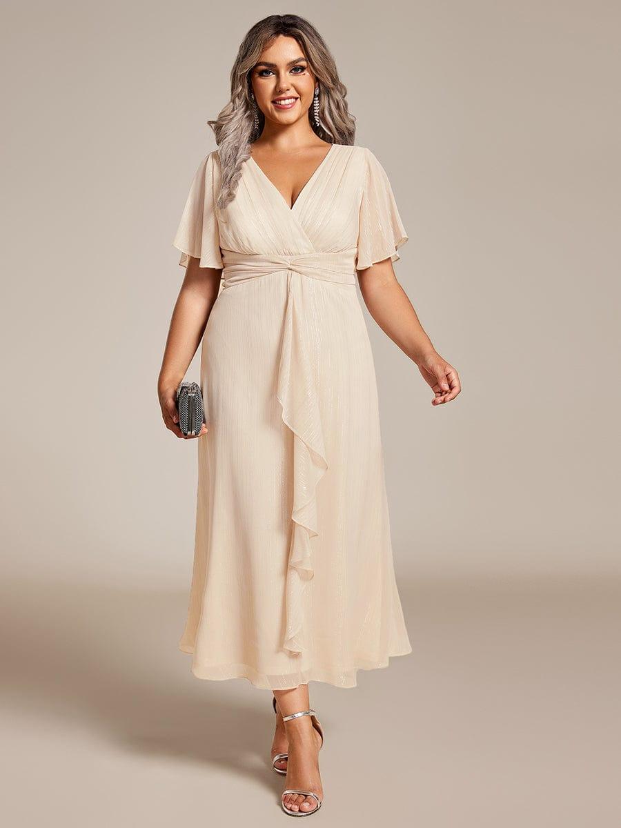 pretty OPAHL|Plus Size Glitter Short Sleeve A-Line Midi Wedding Guest Dress with Ruffled Hem