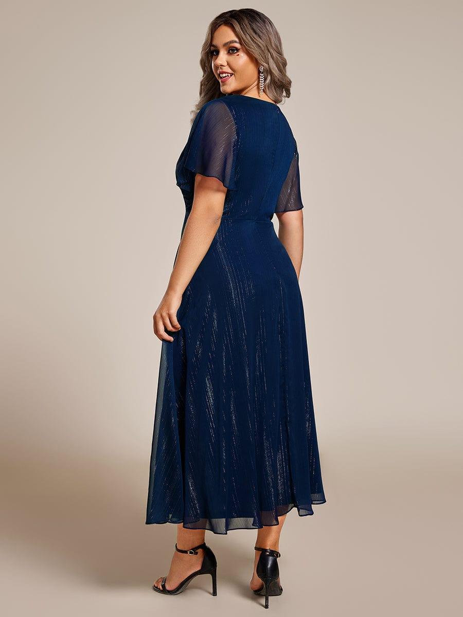 pretty OPAHL|Plus Size Glitter Short Sleeve A-Line Midi Wedding Guest Dress with Ruffled Hem