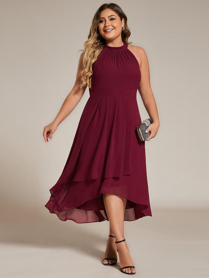 pretty POSIE|Plus Size Chiffon Sleeveless Halter Neck Midi Wedding Guest Dress