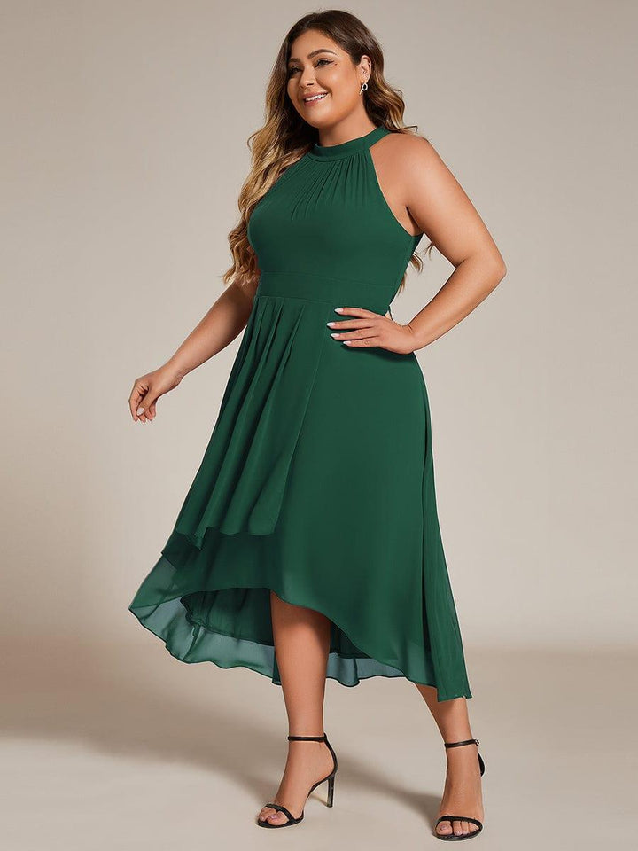 pretty POSIE|Plus Size Chiffon Sleeveless Halter Neck Midi Wedding Guest Dress