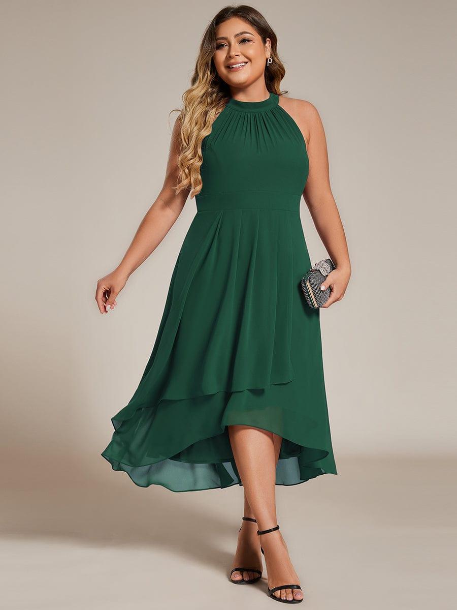 pretty POSIE|Plus Size Chiffon Sleeveless Halter Neck Midi Wedding Guest Dress