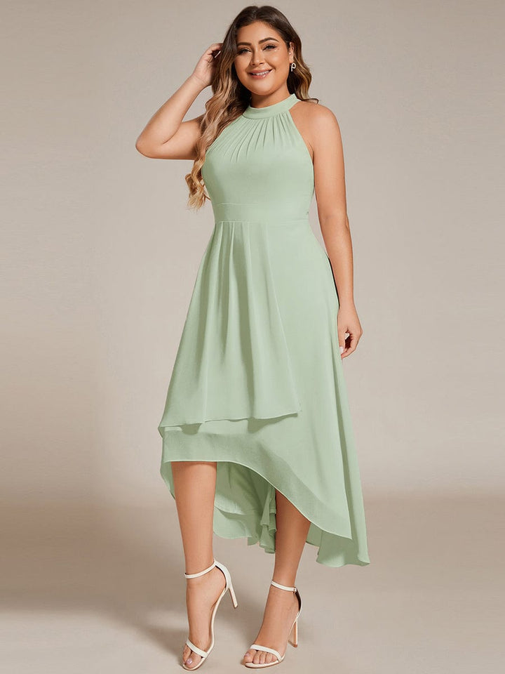 pretty POSIE|Plus Size Chiffon Sleeveless Halter Neck Midi Wedding Guest Dress