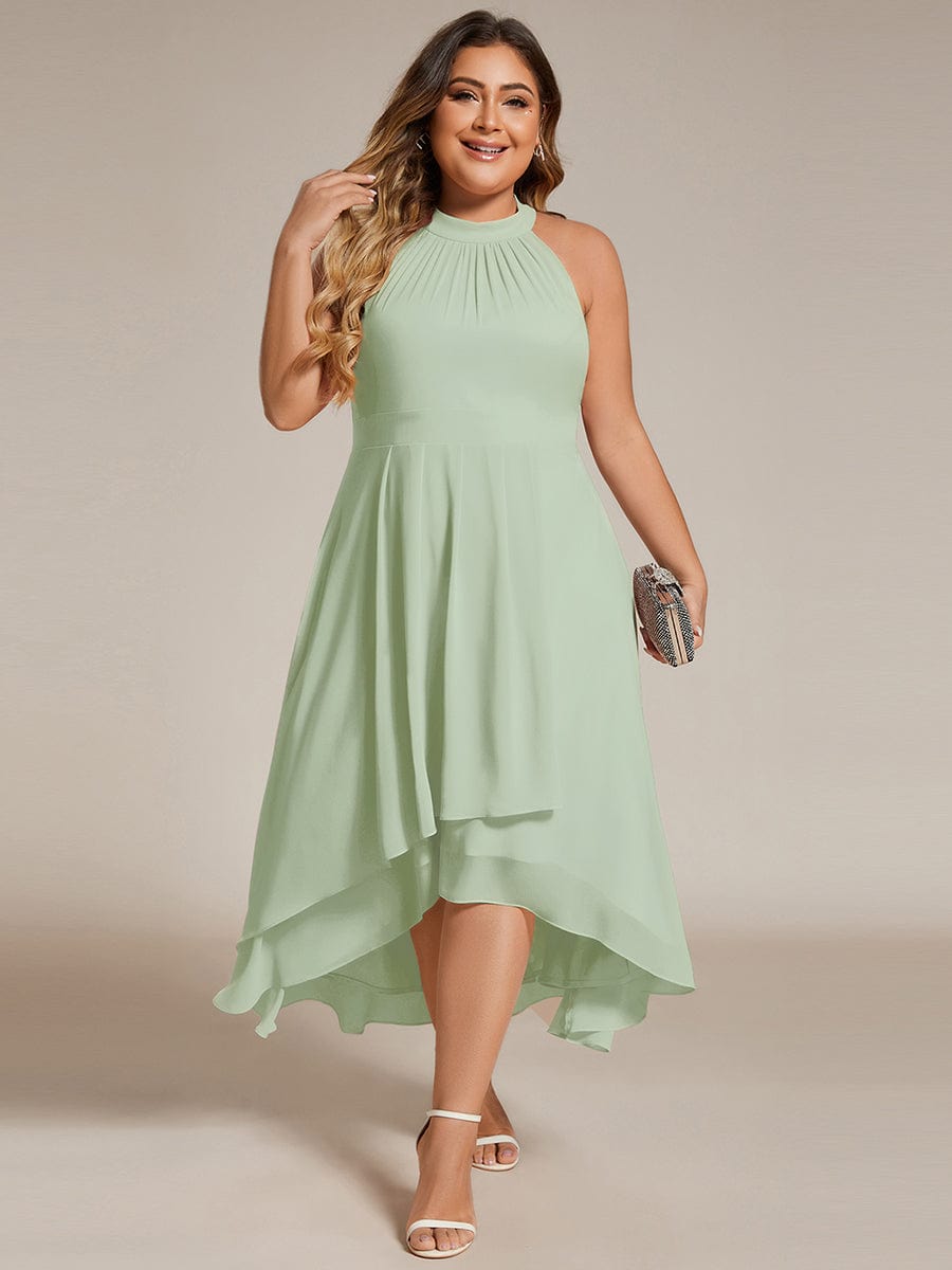 pretty POSIE|Plus Size Chiffon Sleeveless Halter Neck Midi Wedding Guest Dress