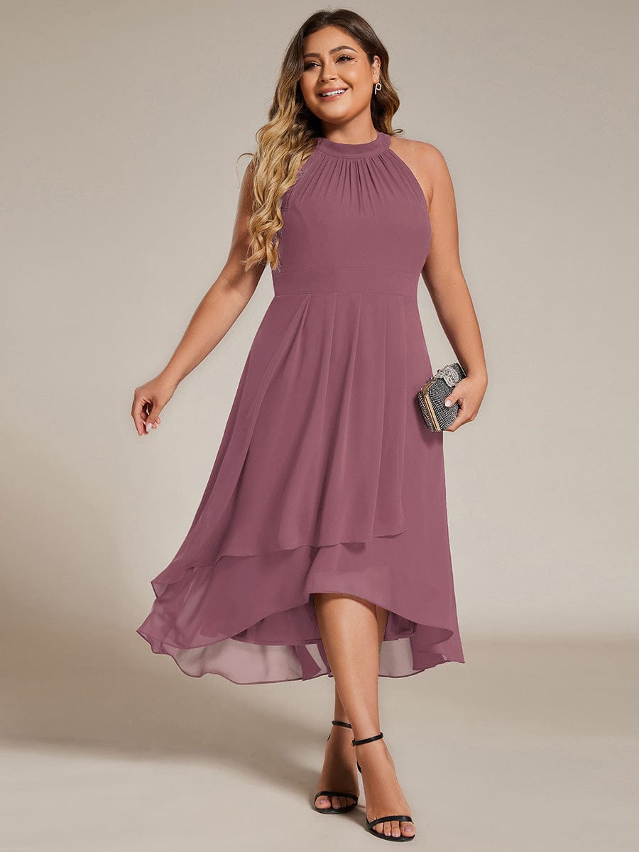 pretty POSIE|Plus Size Chiffon Sleeveless Halter Neck Midi Wedding Guest Dress