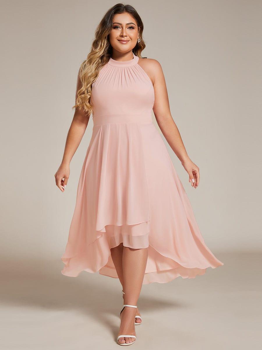 pretty POSIE|Plus Size Chiffon Sleeveless Halter Neck Midi Wedding Guest Dress