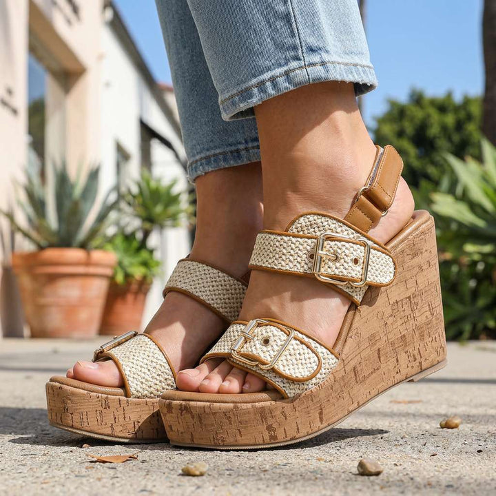 Vanessa Wedge Sandals with Buckle Strap