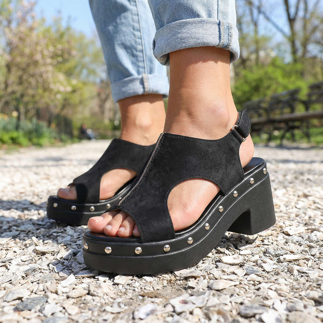 Loretta Leather Studded Slides