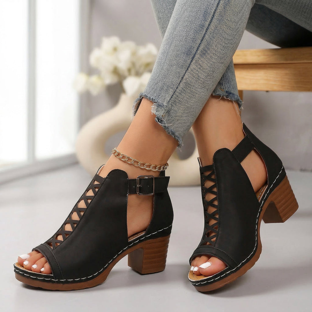 Sabrina Open-Toe Buckle Heels