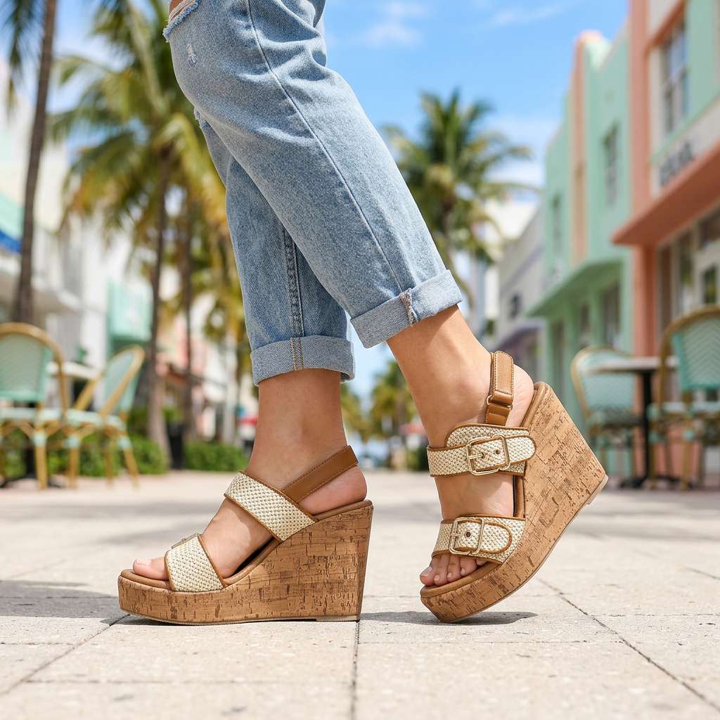 Vanessa Wedge Sandals with Buckle Strap