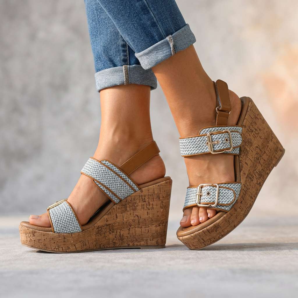 Vanessa Wedge Sandals with Buckle Strap