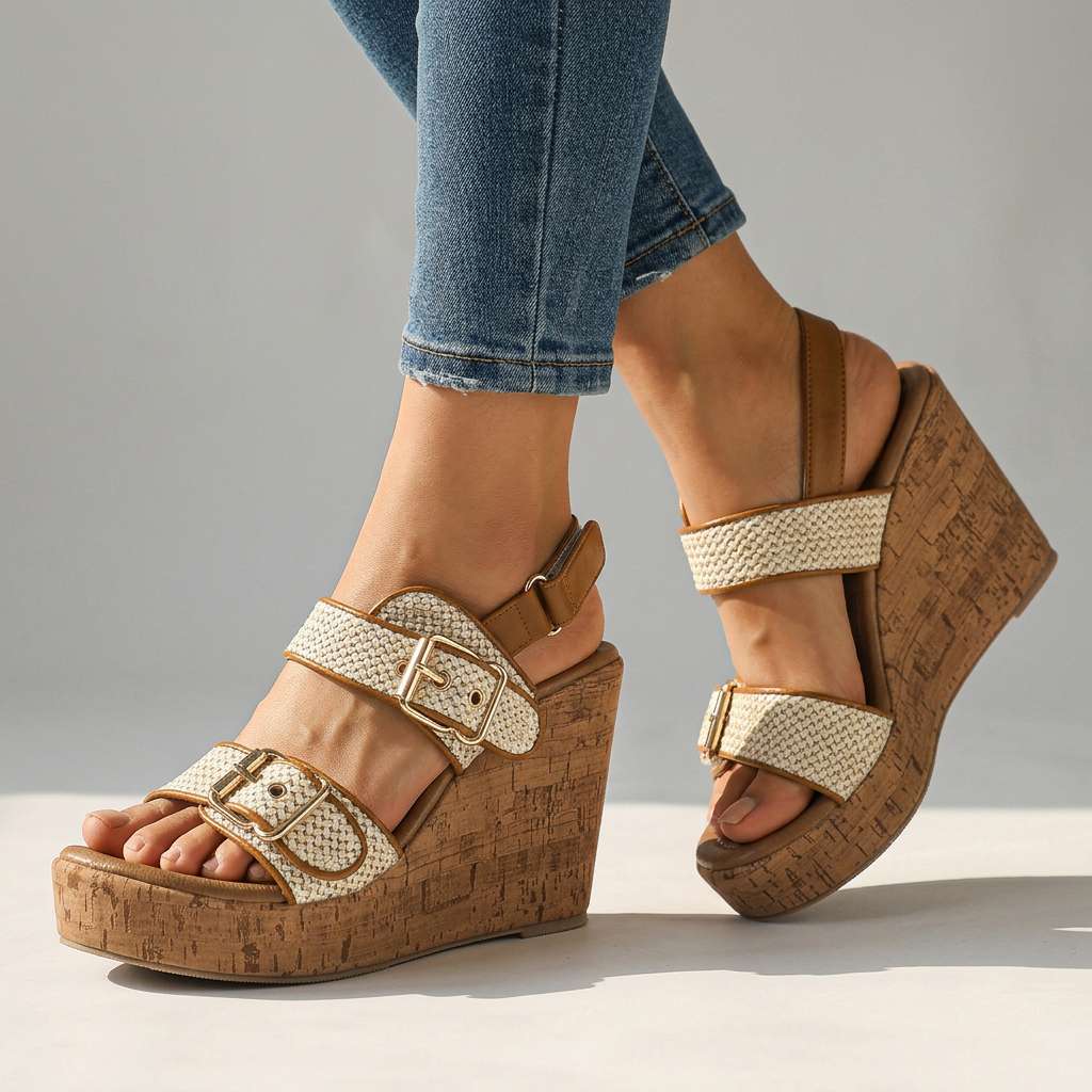 Vanessa Wedge Sandals with Buckle Strap
