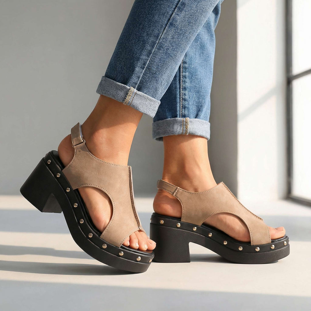 Loretta Leather Studded Slides