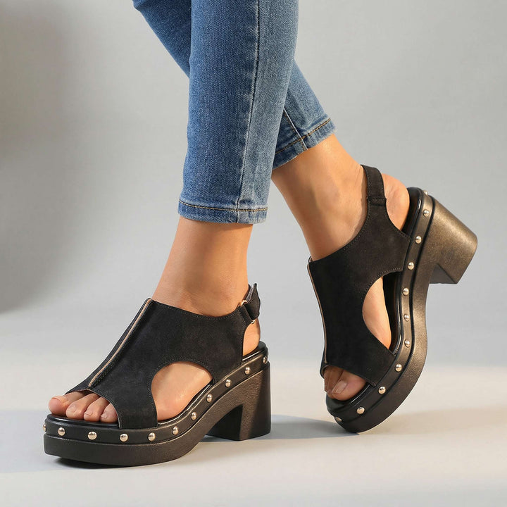 Loretta Leather Studded Slides