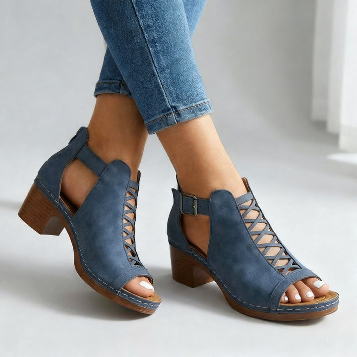Sabrina Open-Toe Buckle Heels